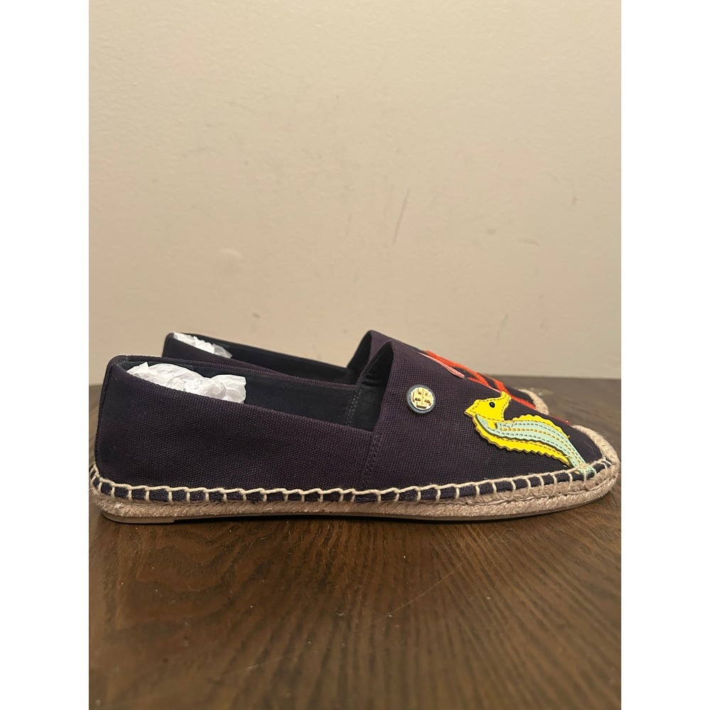Tory Burch SeaHorse Espadrille Women's Flats Size 7.5 M Navy Blue